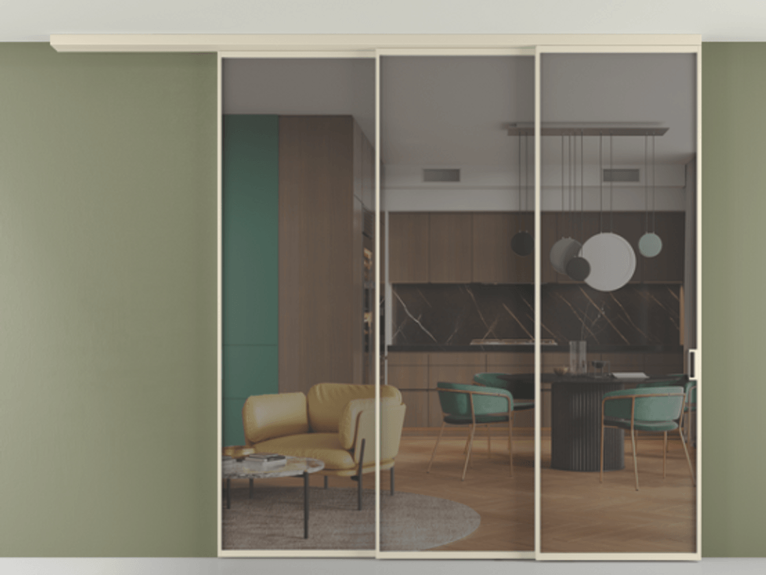 Перегородка Формато вдоль стены на потолок 3 створки с синхронным механизмом АЛПР 040.01 Алюминий бежево-серый Прозрачное серое стекло, триплекс. Цена 382108 ₽ 1. Полотно 2 шт. (800/2100 мм)
2. Комплект установки раздвижной системы
3. Базовый комплект фурнитуры
4.Ручка Рондо. Фабрика дверей Волховец 8 (800) 551 43 19 Перегородка Формато вдоль стены на потолок 3 створки с синхронным механизмом АЛПР 040.01 Алюминий бежево-серый Прозрачное серое стекло, триплекс Цена 382108 ₽ | Volhovec