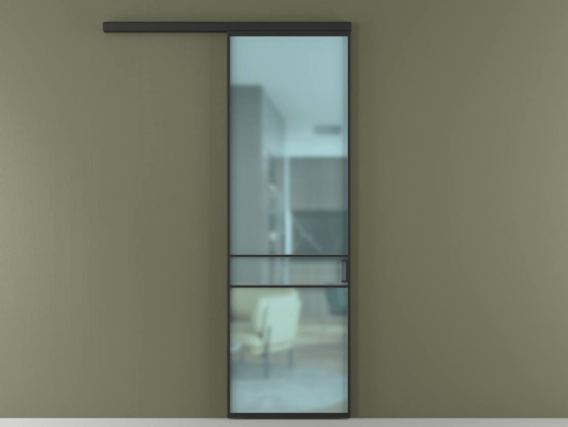 Перегородка Формато вдоль стены 1 створка АЛПР 040.02 Алюминий Черный Сатинированное голубое стекло, триплекс Цена 101900 ₽  | Volhovec