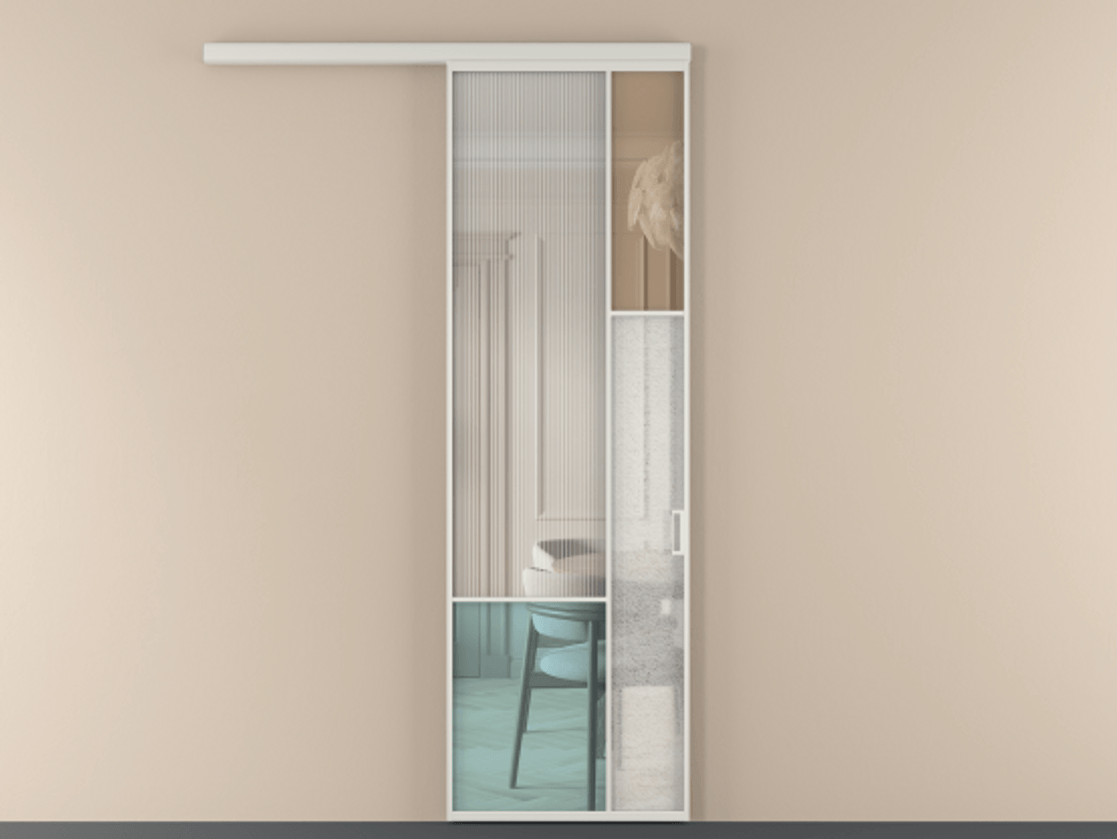 Перегородка Mosaic вдоль стены 1 створка АЛПР 041.12 Алюминий Белый Комбинация стекол Группы 1 и Группы 3 Цена 137390 ₽ | Volhovec