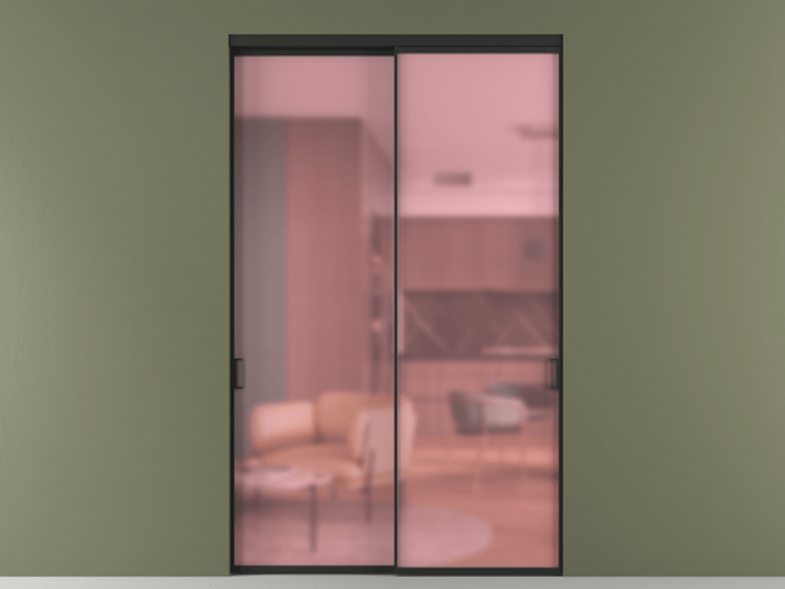 Перегородка Formato внутри проёма 2 створки АЛПР 040.01 Алюминий Черный Сатинированное розовое стекло, триплекс Цена 429800 ₽  | Volhovec