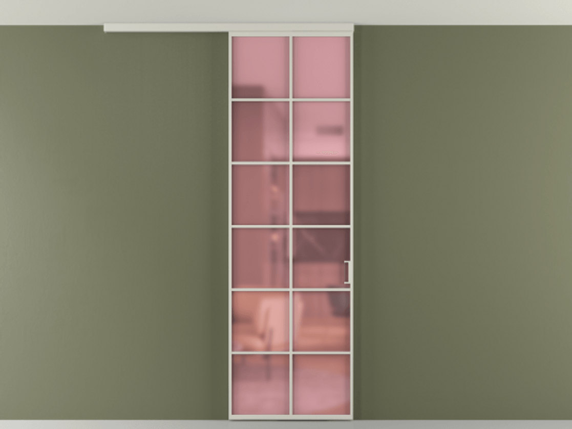 Перегородка Формато вдоль стены на потолок 1 створка АЛПР 040.05 Алюминий тёплый серый Сатинированное розовое стекло, триплекс Цена 103293 ₽ | Volhovec