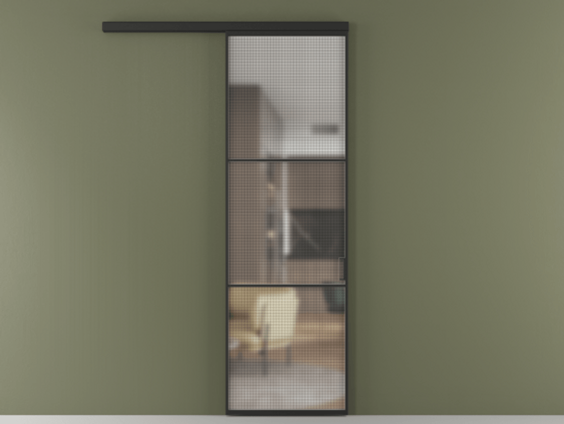 Перегородка Formato вдоль стены 1 створка АЛПР 040.03 Алюминий Черный Декоративное стекло с сеткой "Mesh silver", триплекс Цена 108300 ₽  | Volhovec