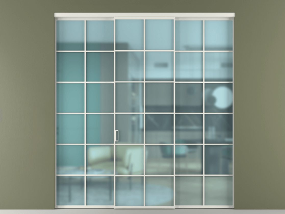 Перегородка Formato внутри проёма 3 створки АЛПР 040.05 Алюминий серый Сатинированное голубое стекло, триплекс Цена 267260 ₽ | Volhovec