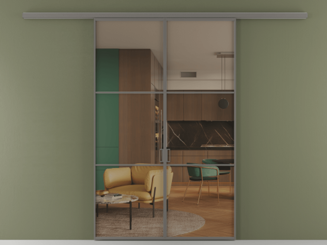 Перегородка Formato вдоль стены 2 створки АЛПР 040.03 Алюминий классический серый Прозрачное бронзовое стекло, триплекс Цена 233000 ₽ | Volhovec