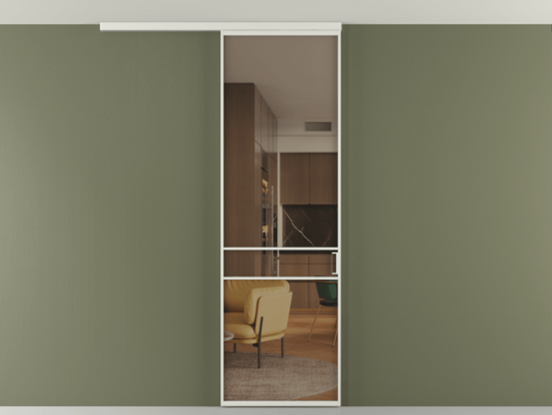 Перегородка Формато вдоль стены на потолок 1 створка АЛПР 040.02 Алюминий серый Прозрачное бронзовое стекло, триплекс Цена 96858 ₽ | Volhovec