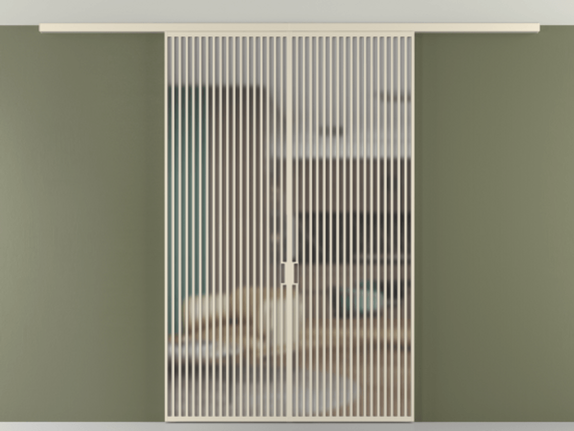 Перегородка Формато вдоль стены на потолок 2 створки АЛПР 040.06 Алюминий бежево-серый Сатинированное стекло "Мателюкс Кристал Вижн", калёное, матовое, каленое 6 мм Цена 459520 ₽ | Volhovec