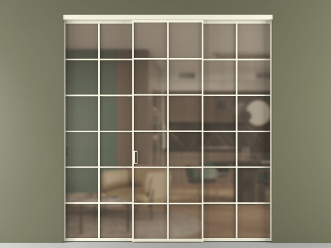 Перегородка Формато внутри проёма 3 створки АЛПР 040.05 Алюминий молочно-белый Сатинированное бронзовое стекло, триплекс Цена 254825 ₽ | Volhovec