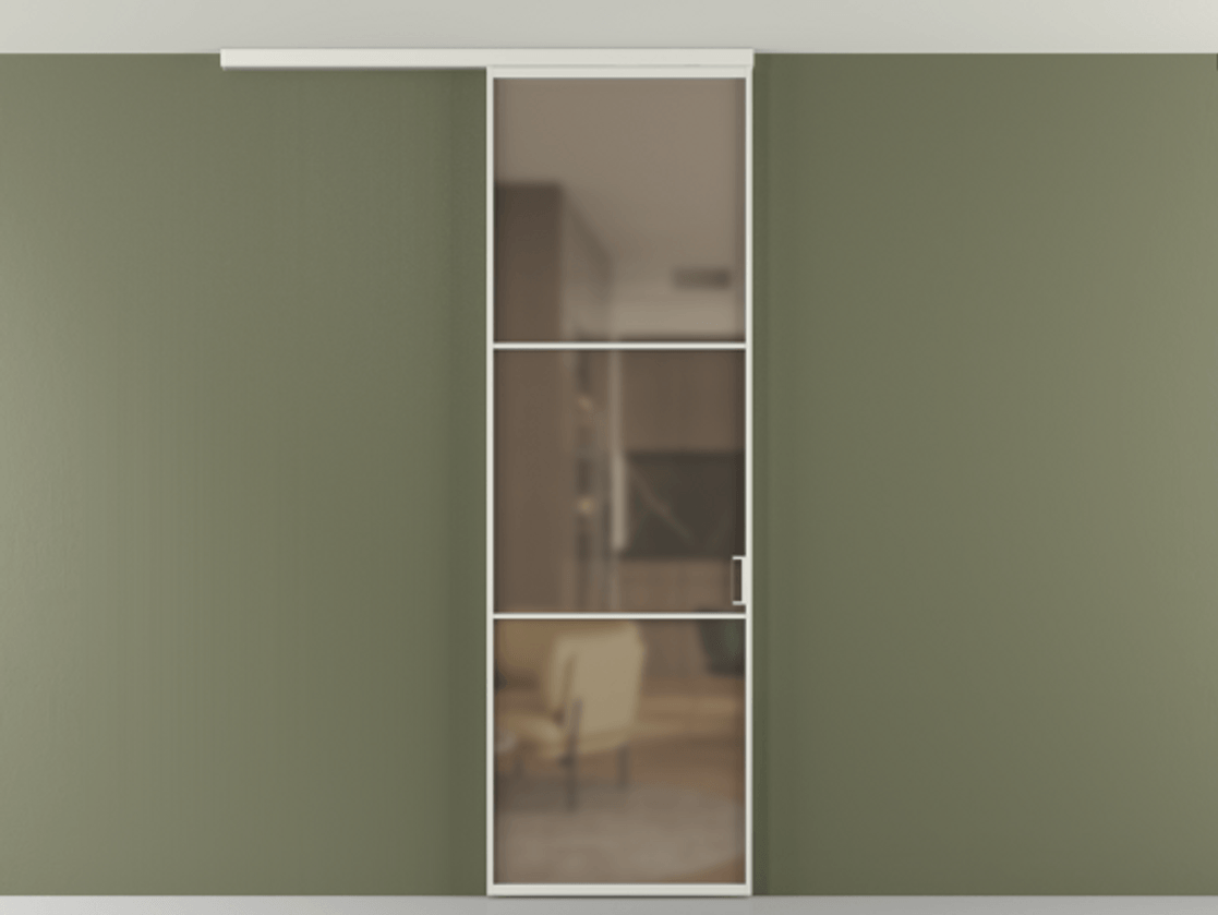 Перегородка Формато вдоль стены на потолок 1 створка АЛПР 040.03 Алюминий серый Сатинированное бронзовое стекло, триплекс Цена 100988 ₽ | Volhovec