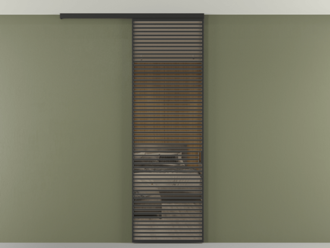 Перегородка Формато вдоль стены на потолок 1 створка АЛПР 040.07 Алюминий Черный Рефлективное бронзовое стекло "Стопсол", калёное Цена 223480 ₽ | Volhovec