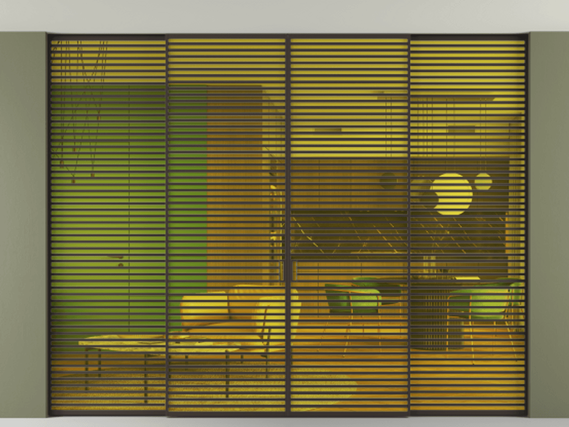 Перегородка Formato внутри проёма скрытое крепление в потолок 4 створки АЛПР 040.07 Алюминий антрацит Прозрачное жёлтое стекло, триплекс Цена 802012 ₽ | Volhovec