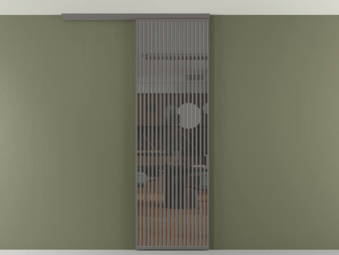 Перегородка Формато вдоль стены на потолок 1 створка АЛПР 040.06 Алюминий классический серый Прозрачное серое стекло, триплекс Цена 225310 ₽ | Volhovec