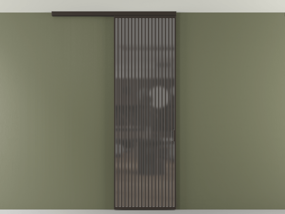 Перегородка Формато вдоль стены на потолок 1 створка АЛПР 040.06 Алюминий антрацит Сатинированное серое стекло, триплекс Цена 187228 ₽ | Volhovec