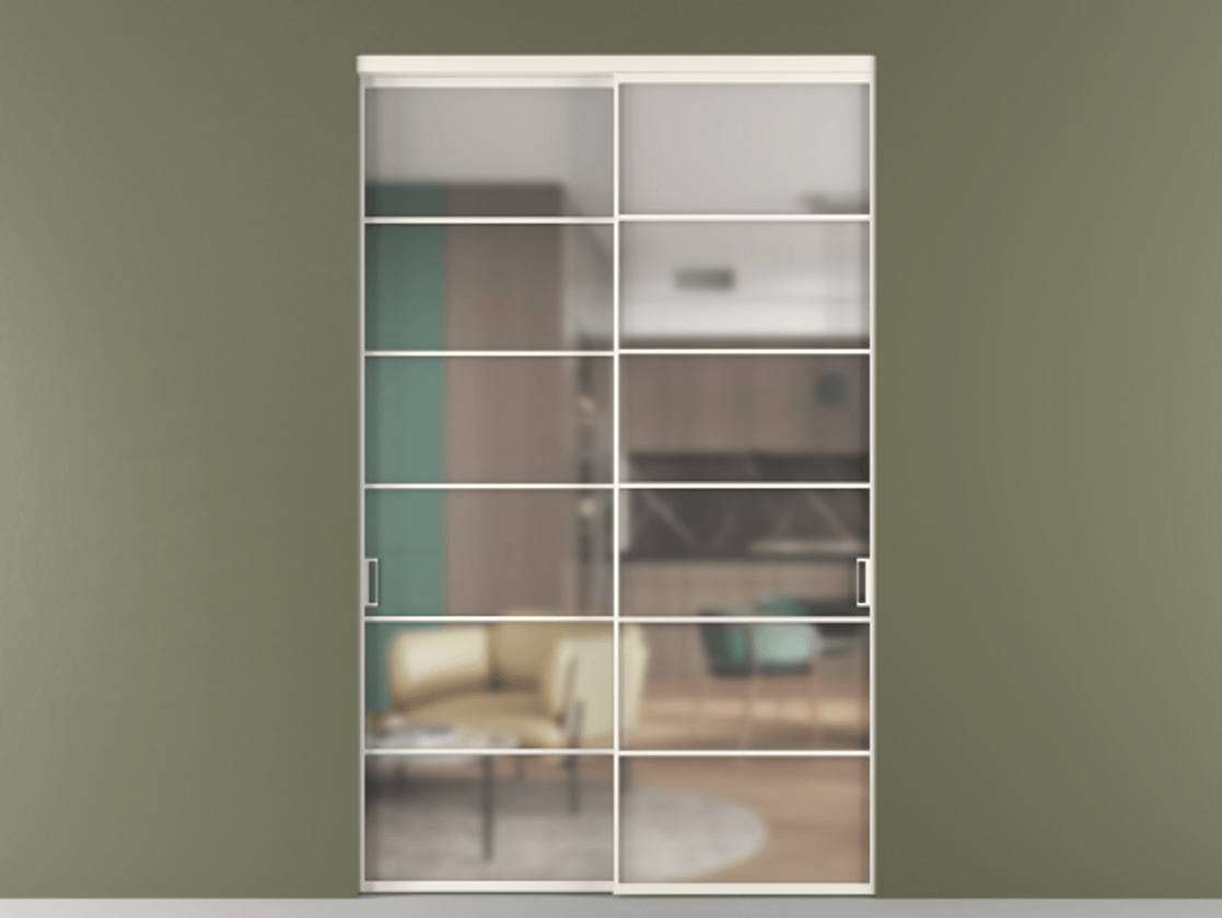 Перегородка Формато внутри проёма 2 створки АЛПР 040.04 Алюминий пудровый белый Сатинированное стекло "Мателюкс Кристал Вижн", калёное, матовое, каленое 6 мм Цена 493900 ₽  | Volhovec