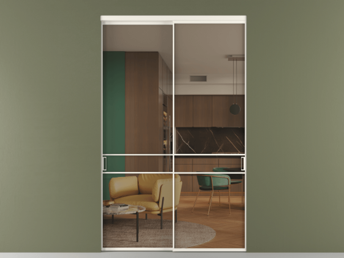 Перегородка Формато внутри проёма 2 створки АЛПР 040.02 Алюминий пудровый белый Прозрачное бронзовое стекло, триплекс Цена 424750 ₽  | Volhovec