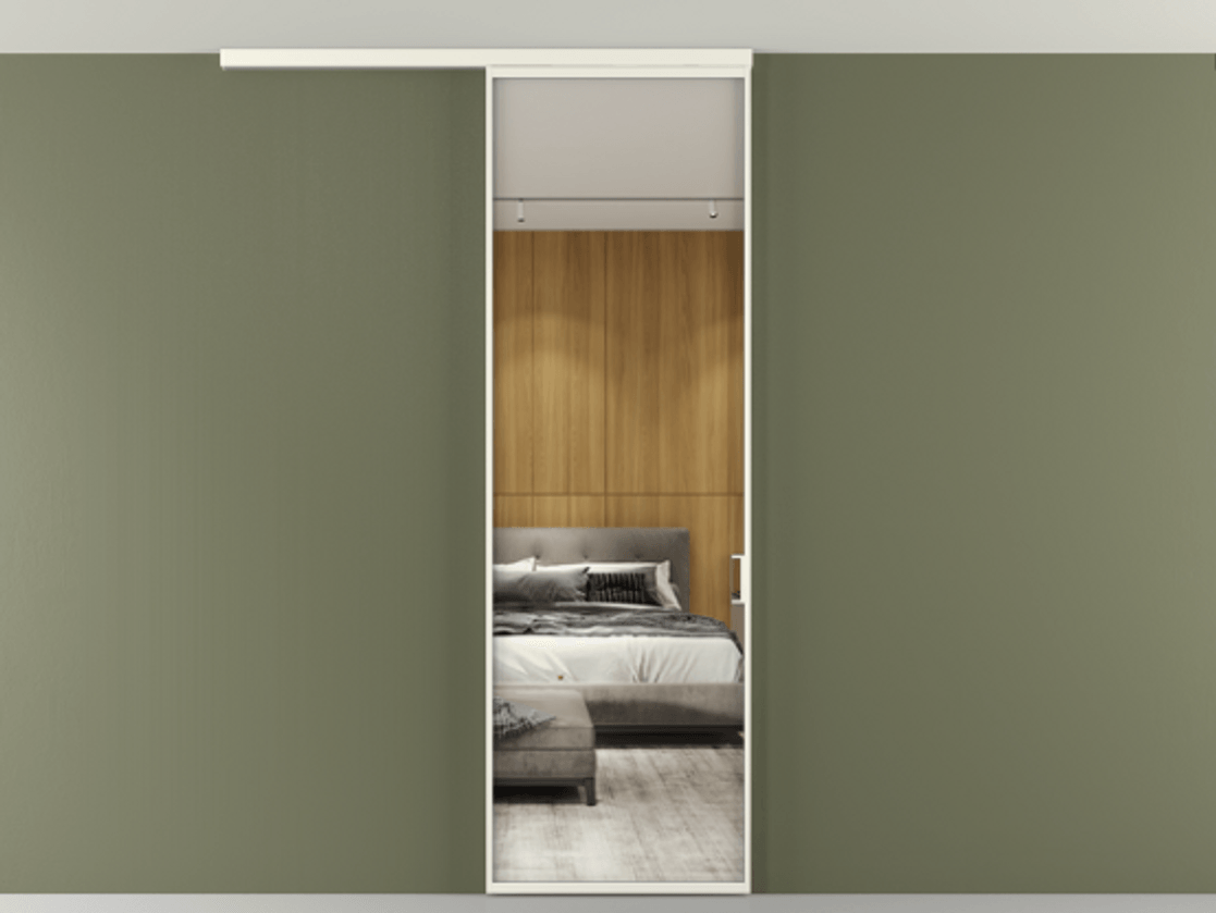 Перегородка Формато вдоль стены на потолок 1 створка АЛПР 040.01 Алюминий жемчужный Двустороннее зеркало, триплекс , триплекс 6 мм Цена 92403 ₽ | Volhovec