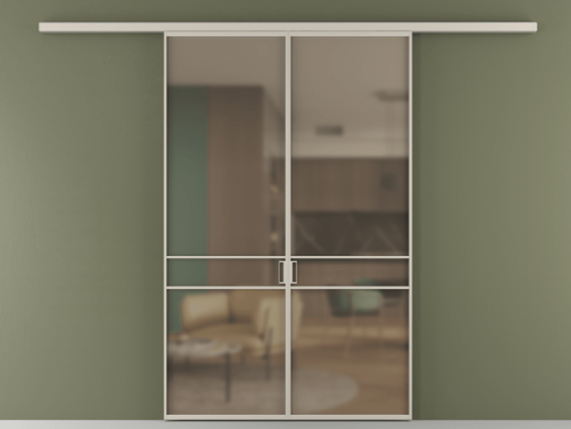 Перегородка Формато вдоль стены 2 створки АЛПР 040.02 Алюминий светло-бежевый Сатинированное бронзовое стекло, триплекс Цена 195450 ₽ | Volhovec