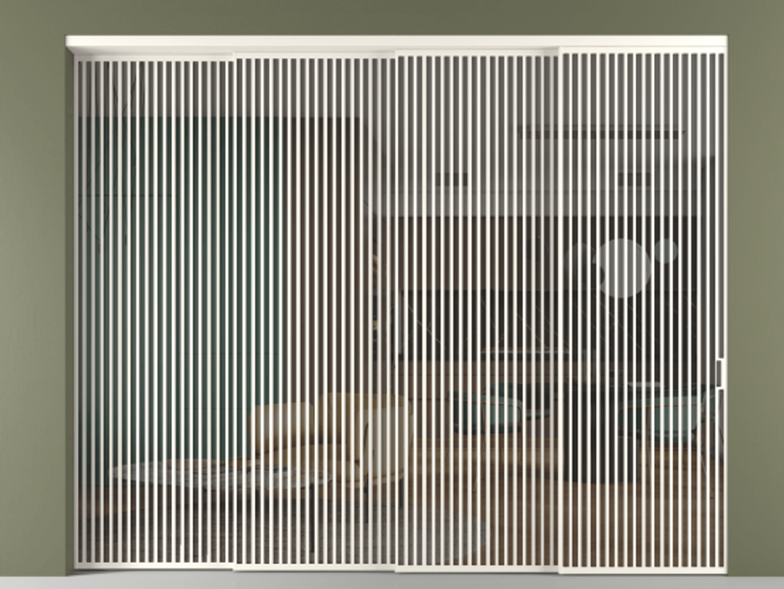 Перегородка Формато внутри проёма 4 створки с синхронным механизмом АЛПР 040.06 Алюминий пудровый белый Прозрачное серое стекло, триплекс Цена 777320 ₽ | Volhovec