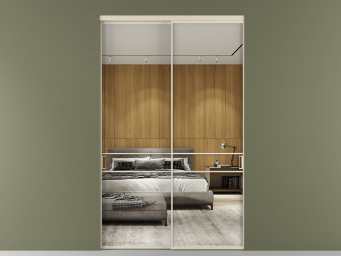 Перегородка Formato внутри проёма 2 створки АЛПР 040.02 Алюминий бежево-серый Двустороннее зеркало, триплекс , триплекс 6 мм Цена 462300 ₽  | Volhovec