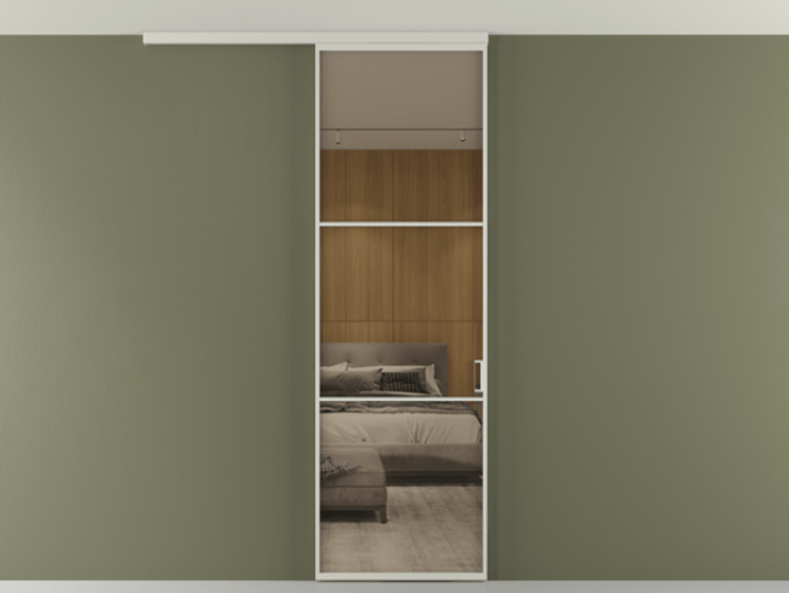 Перегородка Formato вдоль стены на потолок 1 створка АЛПР 040.03 Алюминий тёплый серый Рефлективное бронзовое стекло "Стопсол", калёное Цена 125510 ₽ | Volhovec