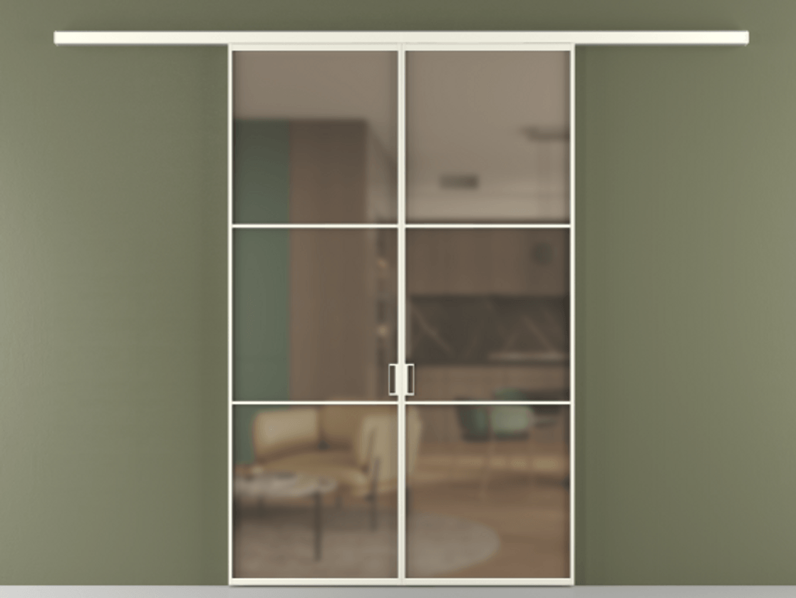 Перегородка Formato вдоль стены 2 створки АЛПР 040.03 Алюминий жемчужный Сатинированное бронзовое стекло, триплекс Цена 233000 ₽ | Volhovec