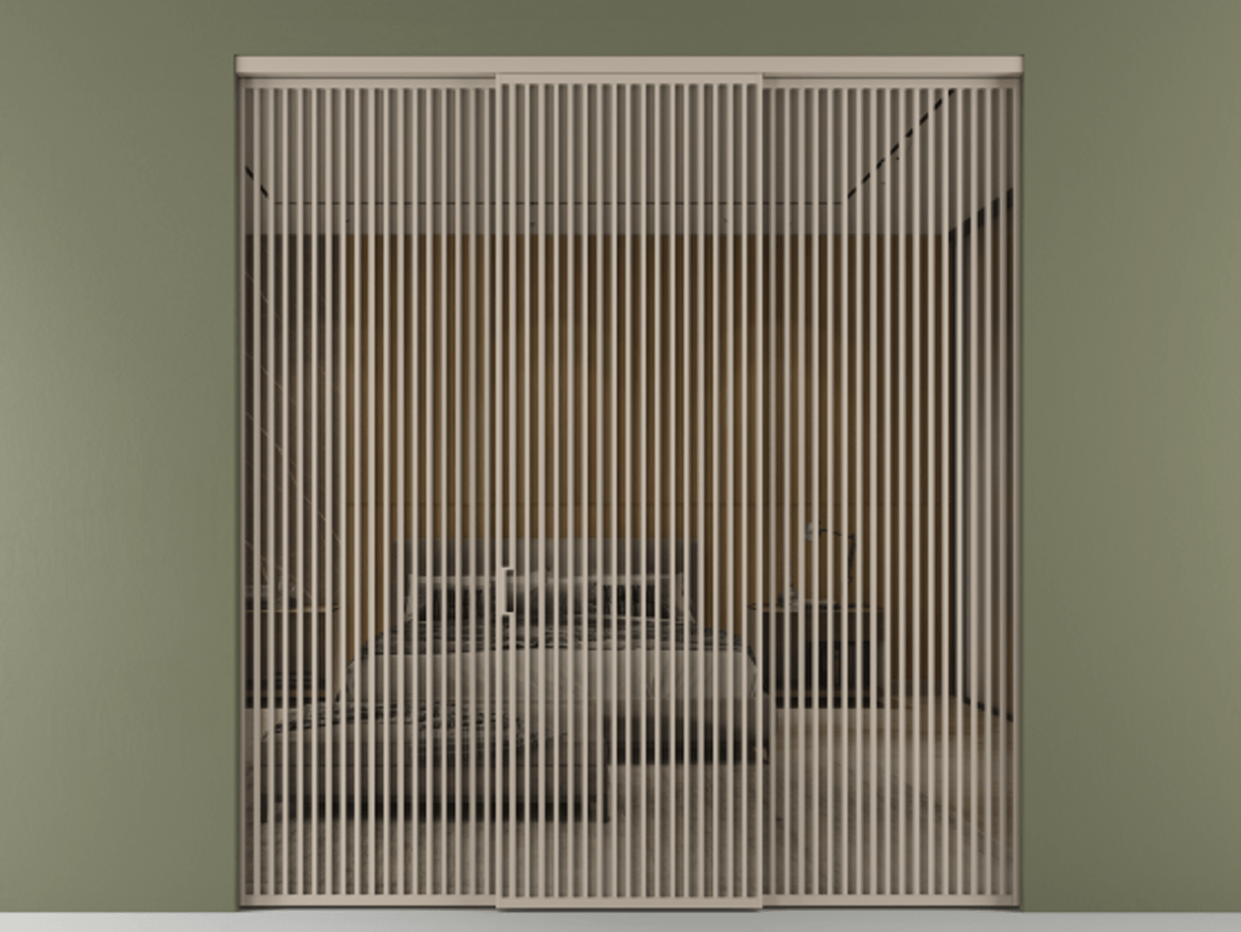 Перегородка Формато внутри проёма 3 створки АЛПР 040.06 Алюминий бисквитный Рефлективное бронзовое стекло "Стопсол", калёное Цена 611600 ₽ | Volhovec