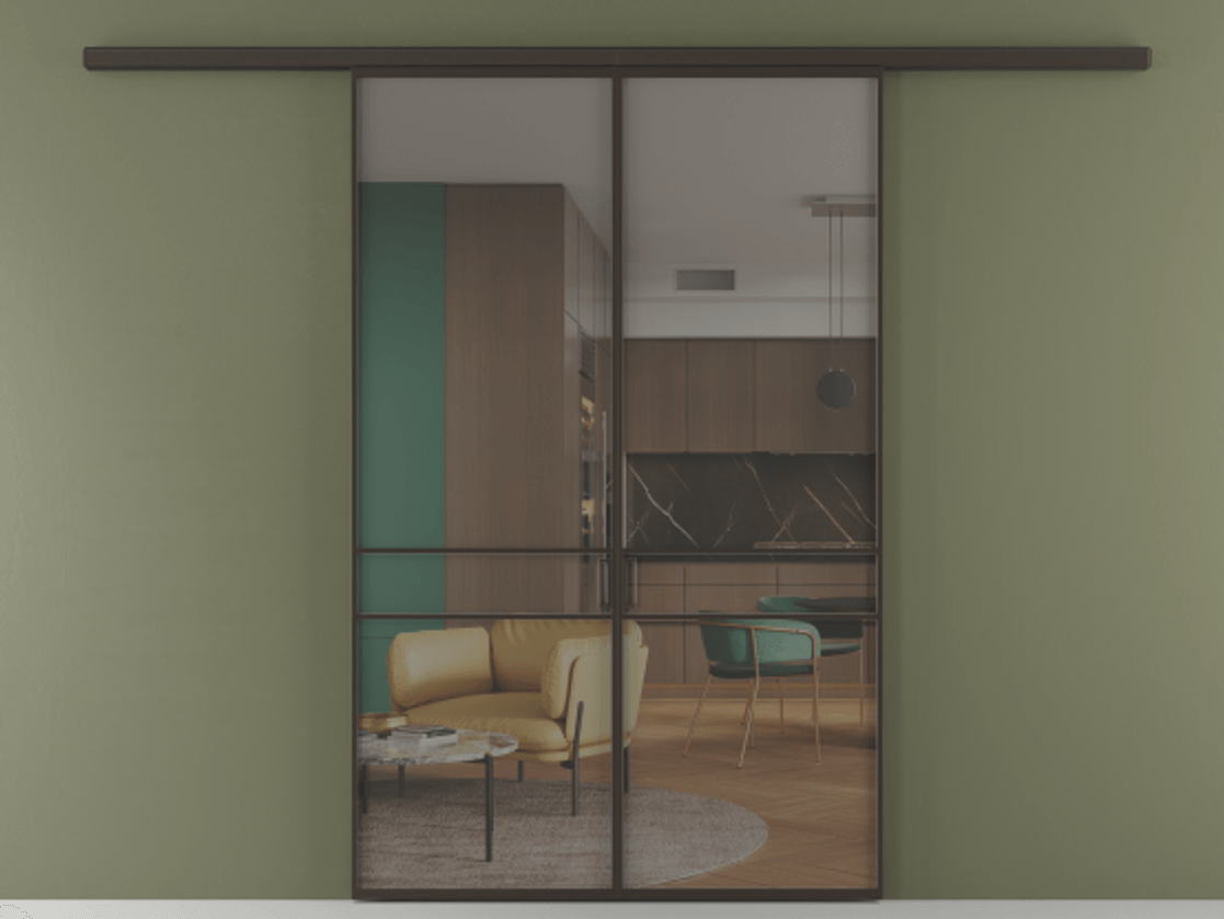 Перегородка Formato вдоль стены 2 створки АЛПР 040.02 Алюминий антрацит Прозрачное серое стекло, триплекс Цена 233000 ₽ | Volhovec