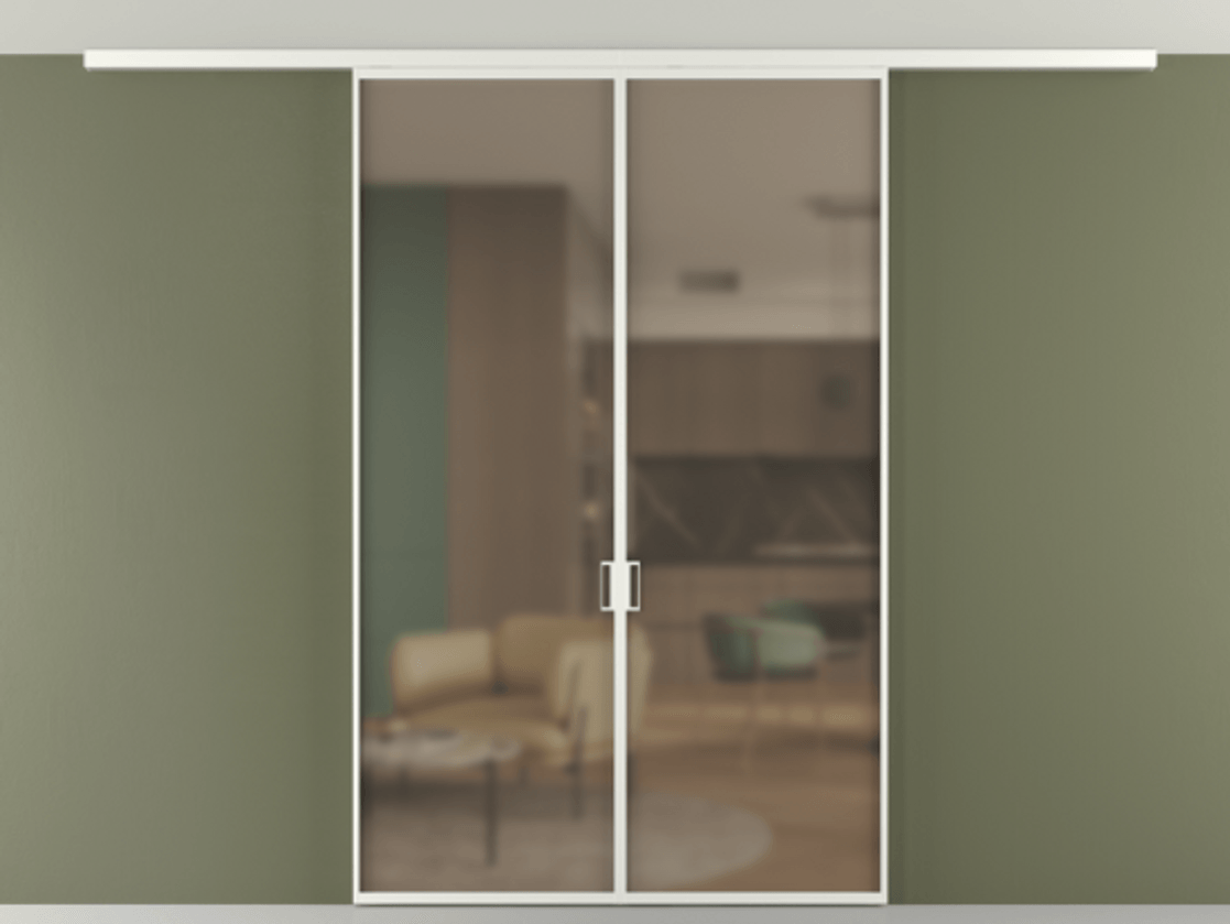 Перегородка Формато вдоль стены на потолок 2 створки АЛПР 040.01 Алюминий светло-серый Сатинированное бронзовое стекло, триплекс Цена 216040 ₽ | Volhovec