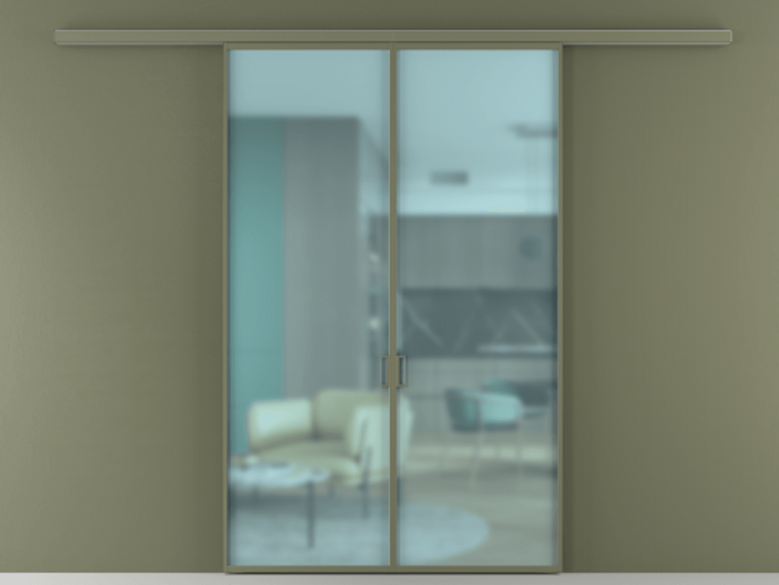 Перегородка Formato вдоль стены 2 створки АЛПР 040.01 Алюминий оливковый тёмный Сатинированное голубое стекло, триплекс Цена 39446960 so'm | Volhovec