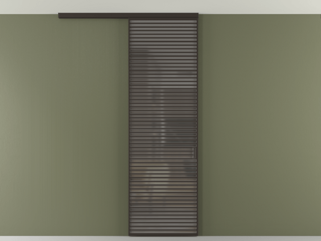 Перегородка Формато вдоль стены на потолок 1 створка АЛПР 040.07 Алюминий антрацит Сатинированное серое стекло, триплекс Цена 187228 ₽ | Volhovec