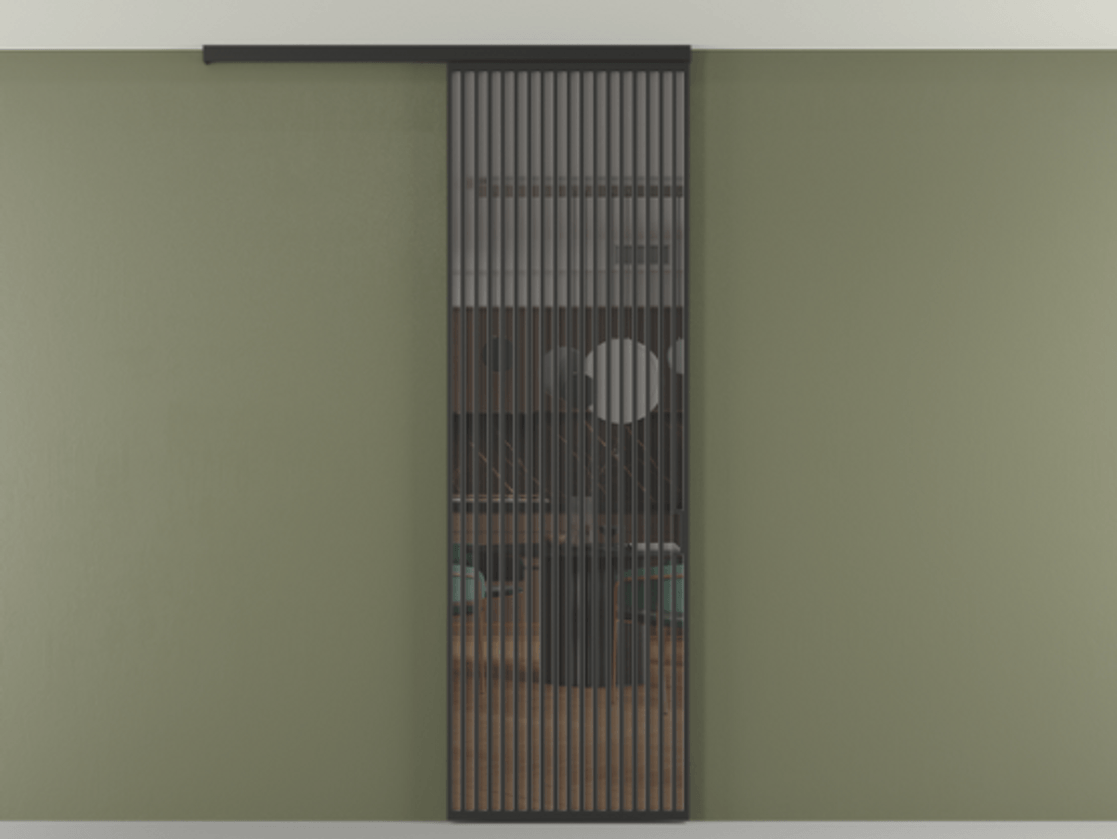 Перегородка Формато вдоль стены на потолок 1 створка АЛПР 040.06 Алюминий Черный Прозрачное серое стекло, триплекс Цена 170160 ₽ | Volhovec