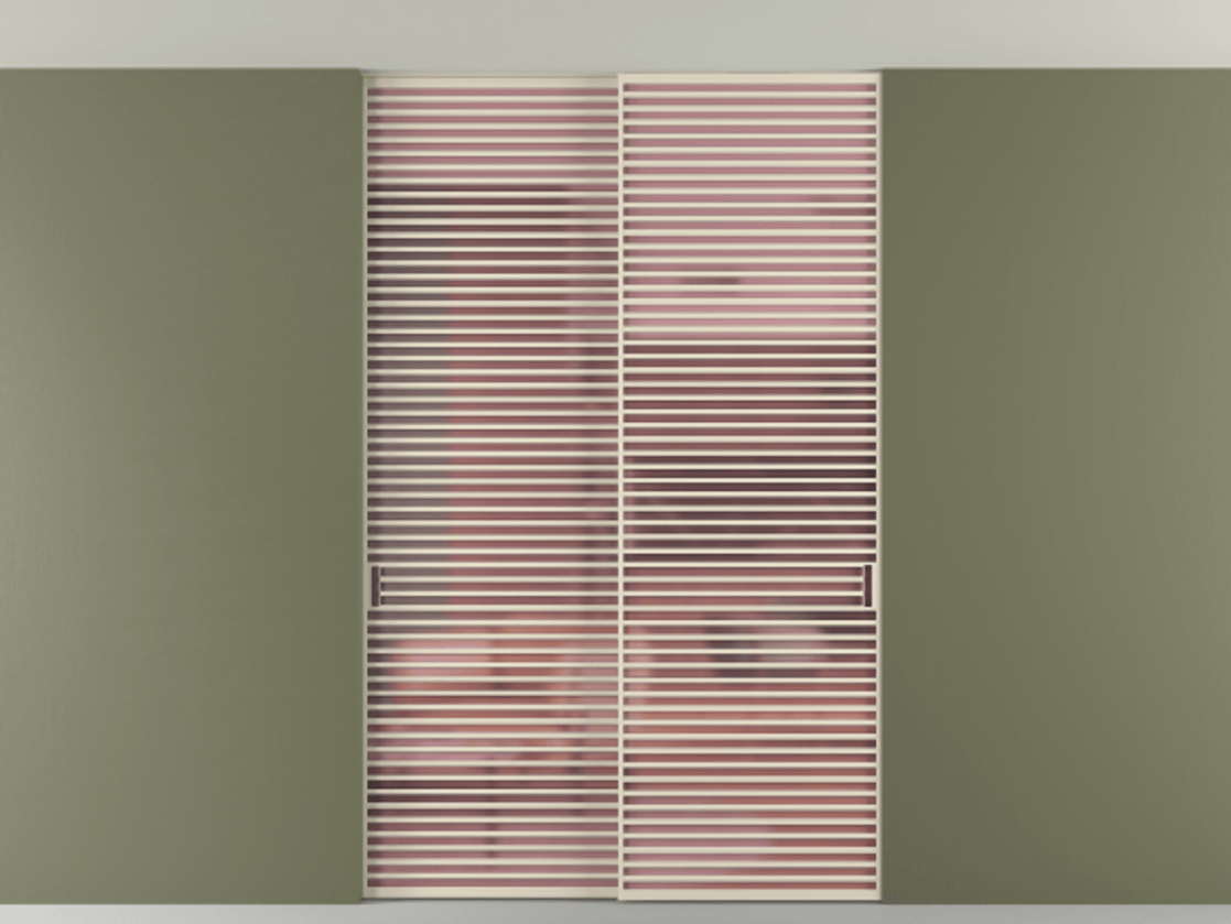 Перегородка Formato внутри проёма скрытое крепление в потолок 2 створки АЛПР 040.07 Алюминий бежево-серый Сатинированное розовое стекло, триплекс Цена 428956 ₽ | Volhovec