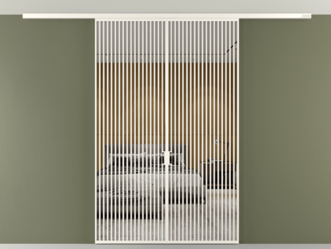 Перегородка Формато вдоль стены на потолок 2 створки АЛПР 040.06 Алюминий пудровый белый Двустороннее зеркало, триплекс , триплекс 6 мм Цена 443520 ₽ | Volhovec