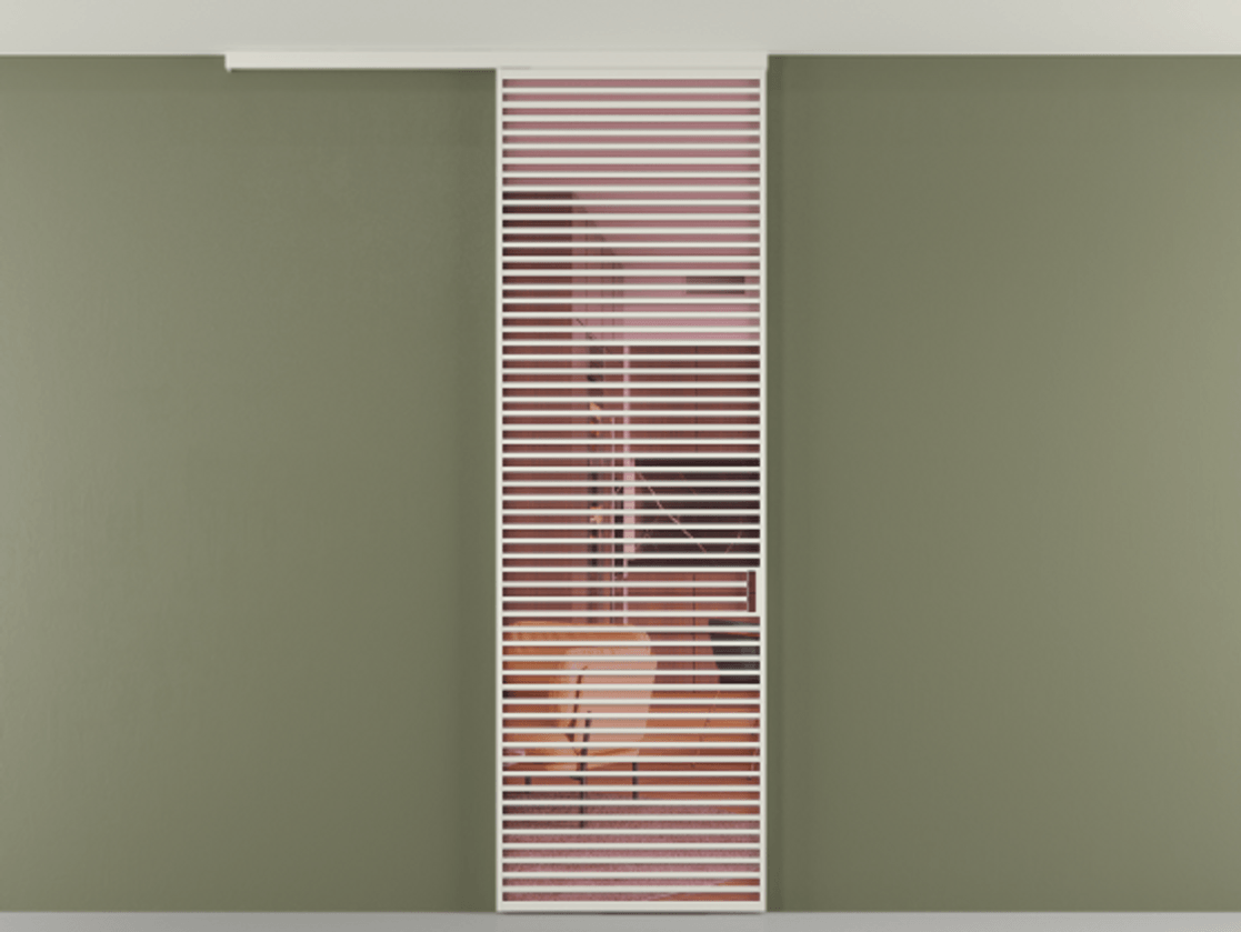 Перегородка Формато вдоль стены на потолок 1 створка АЛПР 040.07 Алюминий Белый Прозрачное розовое стекло, триплекс Цена 170160 ₽ | Volhovec