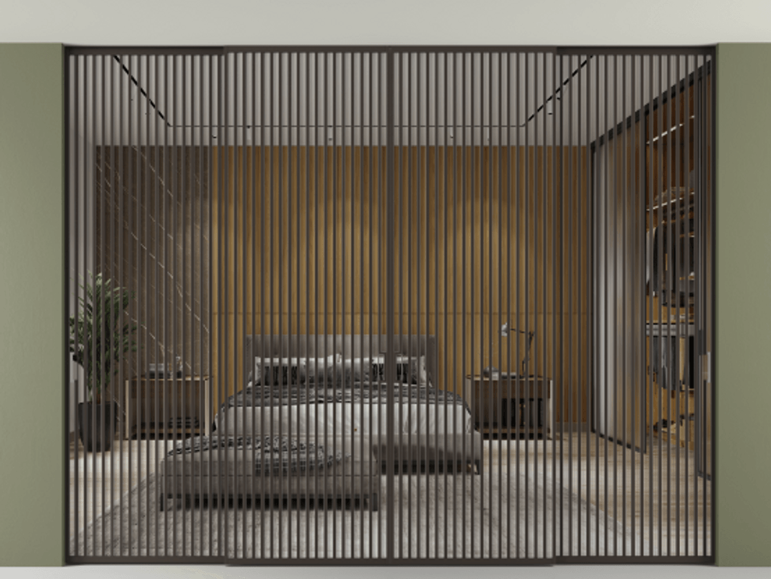 Перегородка Формато внутри проёма скрытое крепление в потолок 4 створки АЛПР 040.06 Алюминий антрацит Двустороннее зеркало, триплекс , триплекс 6 мм Цена 802012 ₽ | Volhovec