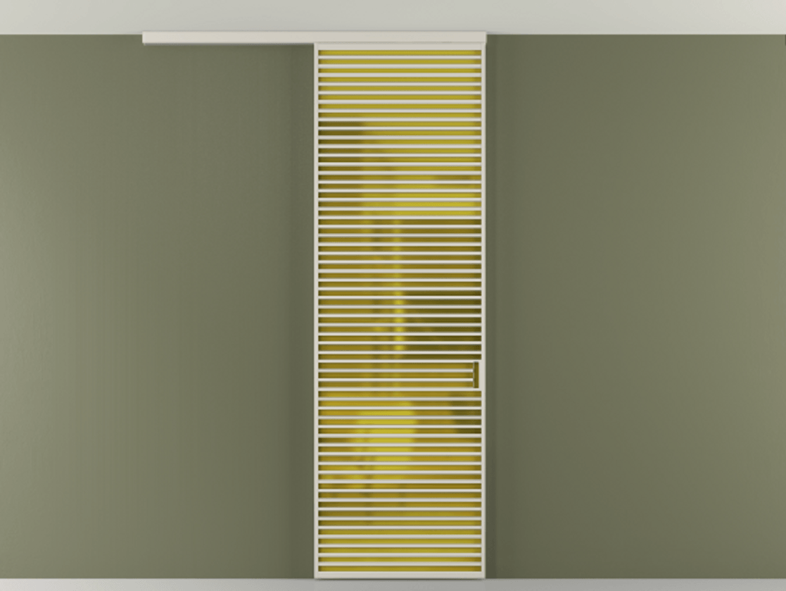 Перегородка Формато вдоль стены на потолок 1 створка АЛПР 040.07 Алюминий облачно-серый Сатинированное жёлтое стекло, триплекс Цена 177708 ₽ | Volhovec