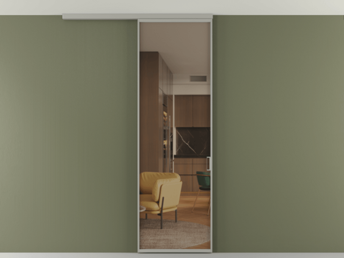 Перегородка Формато вдоль стены на потолок 1 створка АЛПР 040.01 Алюминий нейтральный серый Прозрачное бронзовое стекло, триплекс Цена 92403 ₽ | Volhovec