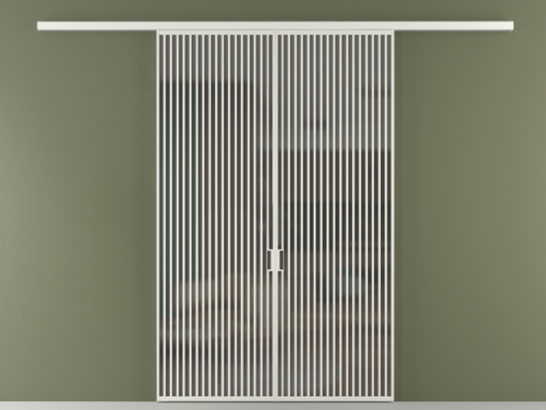 Перегородка Формато вдоль стены 2 створки АЛПР 040.06 Алюминий серый Сатинированное серое стекло, триплекс Цена 342450 ₽ | Volhovec