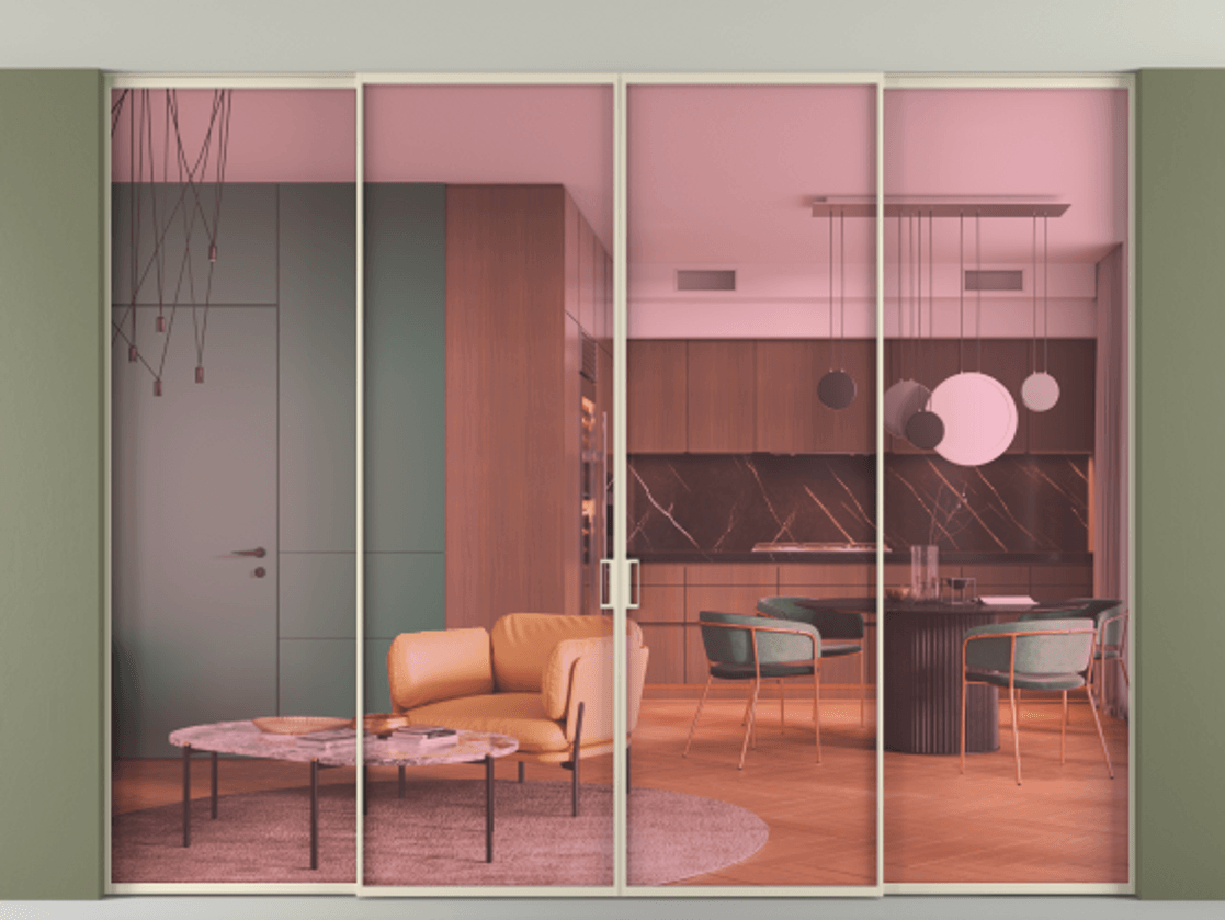 Перегородка Formato внутри проёма скрытое крепление в потолок 4 створки АЛПР 040.01 Алюминий бежево-серый Прозрачное розовое стекло, триплекс. Цена 499380 ₽ 1. Полотно 4 шт. (800/2100 мм)
2. Комплект установки раздвижной системы
3. Базовый комплект фурнитуры
4.Ручка RONDO. Фабрика дверей Волховец 8 (800) 551 43 19 Перегородка Formato внутри проёма скрытое крепление в потолок 4 створки АЛПР 040.01 Алюминий бежево-серый Прозрачное розовое стекло, триплекс Цена 499380 ₽ | Volhovec