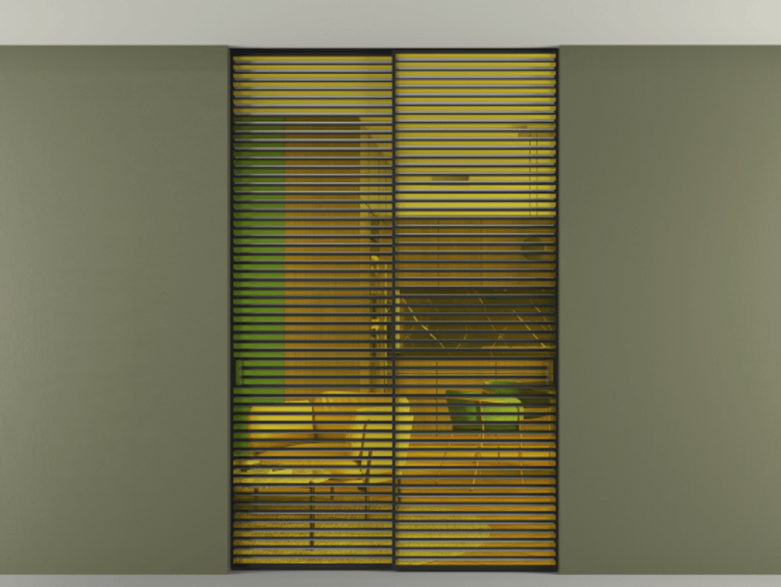 Перегородка Formato внутри проёма скрытое крепление в потолок 2 створки АЛПР 040.07 Алюминий Черный Прозрачное жёлтое стекло, триплекс Цена 396220 ₽ | Volhovec