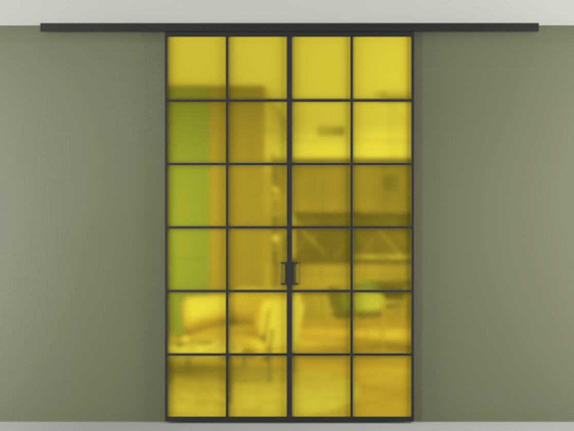 Перегородка Формато вдоль стены на потолок 2 створки АЛПР 040.05 Алюминий Черный Сатинированное жёлтое стекло, триплекс Цена 191785 ₽ | Volhovec