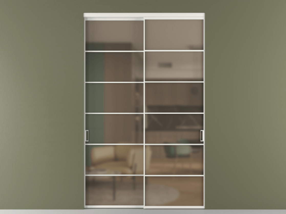 Перегородка Формато внутри проёма 2 створки АЛПР 040.04 Алюминий светло-серый Сатинированное бронзовое стекло, триплекс Цена 436450 ₽  | Volhovec