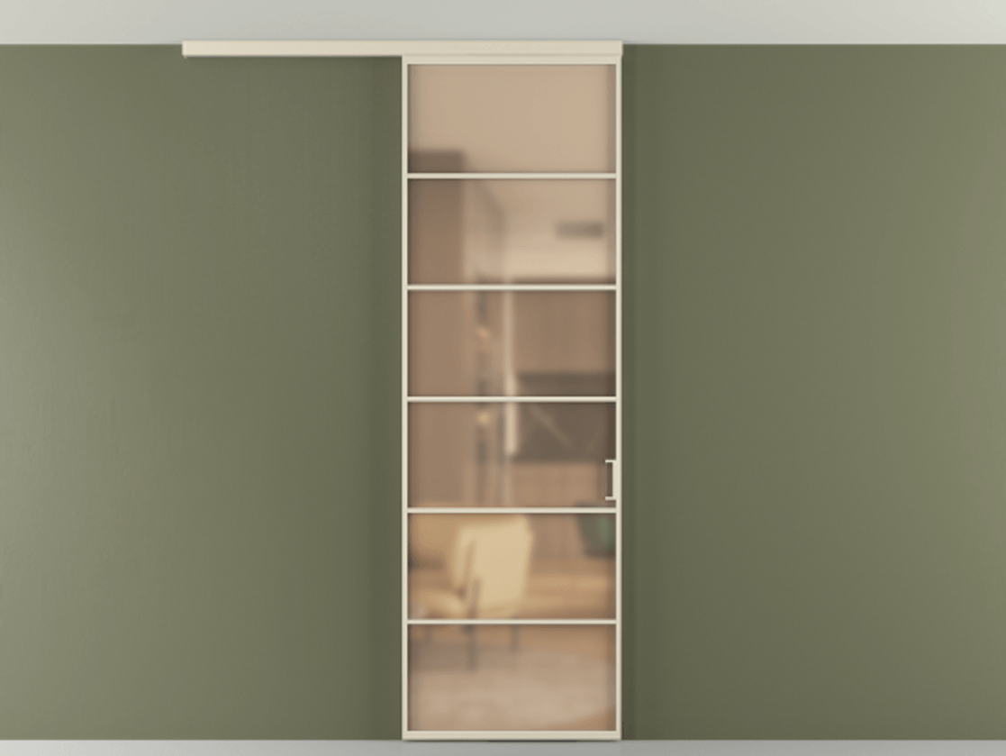 Перегородка Formato вдоль стены на потолок 1 створка АЛПР 040.04 Алюминий бежево-серый Сатинированное оранжевое стекло, триплекс Цена 126090 ₽ | Volhovec