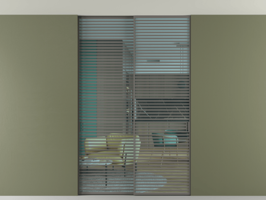 Перегородка Formato внутри проёма скрытое крепление в потолок 2 створки АЛПР 040.07 Алюминий классический серый Прозрачное голубое стекло, триплекс Цена 409915 ₽ | Volhovec