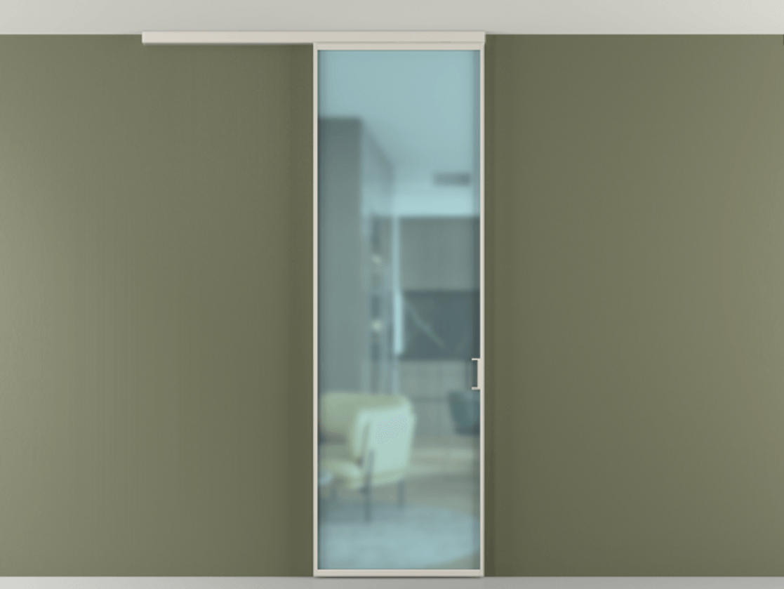 Перегородка Formato вдоль стены на потолок 1 створка АЛПР 040.01 Алюминий облачно-серый Сатинированное голубое стекло, триплекс Цена 105860 ₽ | Volhovec