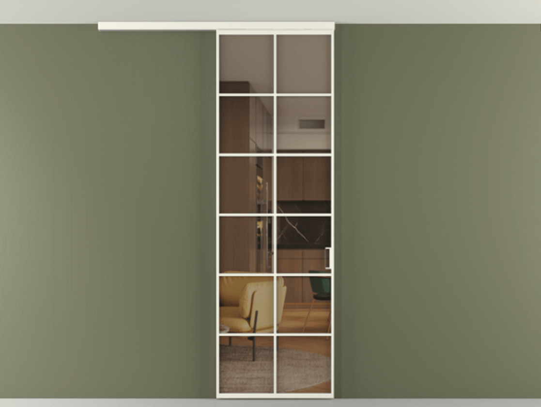 Перегородка Формато вдоль стены на потолок 1 створка АЛПР 040.05 Алюминий жемчужный Прозрачное бронзовое стекло, триплекс Цена 107852 ₽ | Volhovec