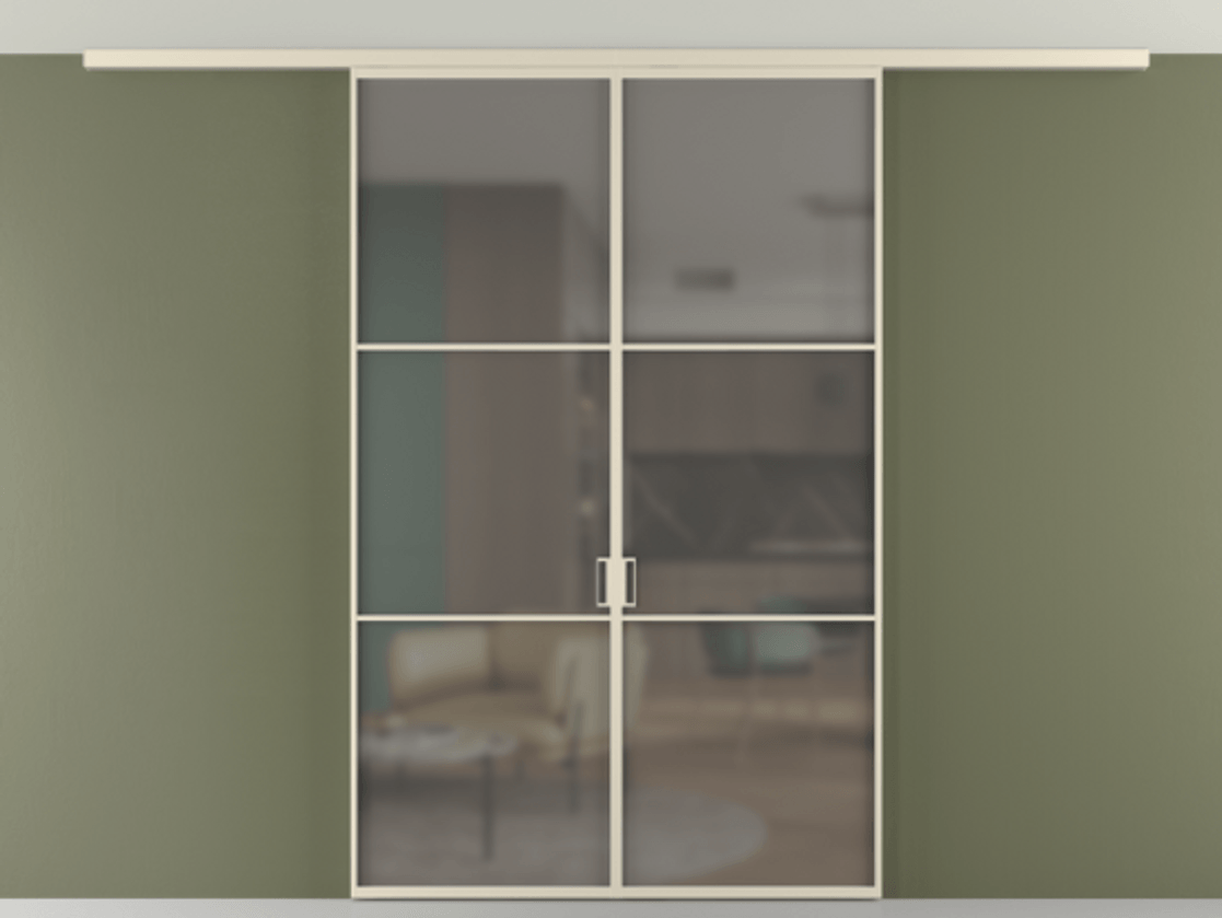 Перегородка Формато вдоль стены на потолок 2 створки АЛПР 040.03 Алюминий бежево-серый Сатинированное серое стекло, триплекс Цена 9730 AZE | Volhovec