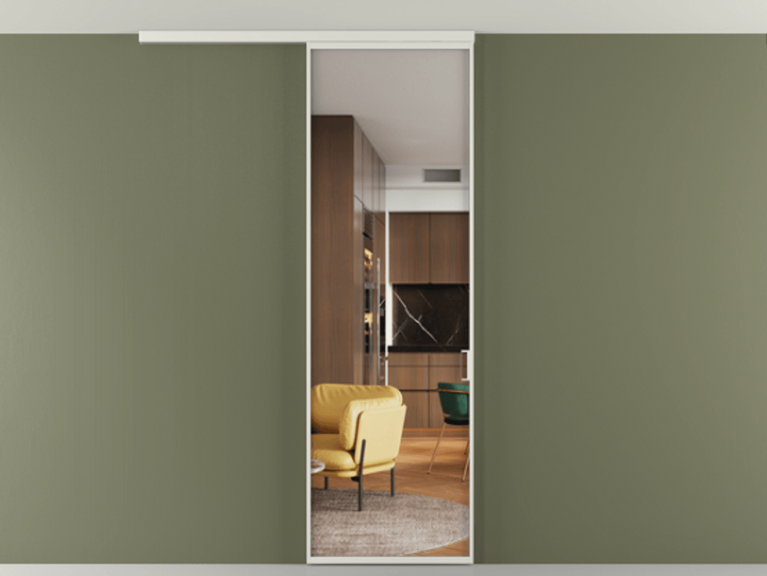 Перегородка Формато вдоль стены на потолок 1 створка АЛПР 040.01 Алюминий серый Прозрачное стекло "Кристал Вижн", калёное Цена 119570 ₽ | Volhovec