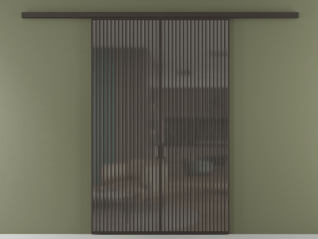 Перегородка Formato вдоль стены 2 створки АЛПР 040.06 Алюминий антрацит Сатинированное серое стекло, триплекс Цена 429000 ₽ | Volhovec