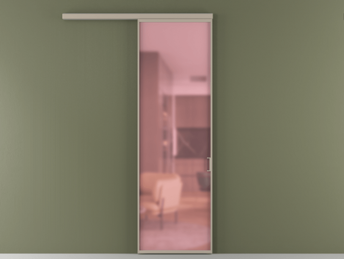 Перегородка Formato вдоль стены 1 створка АЛПР 040.01 Алюминий бисквитный Сатинированное розовое стекло, триплекс Цена 101760 ₽  | Volhovec