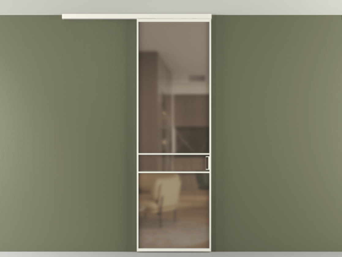 Перегородка Формато вдоль стены на потолок 1 створка АЛПР 040.02 Алюминий жемчужный Сатинированное бронзовое стекло, триплекс Цена 96858 ₽ | Volhovec